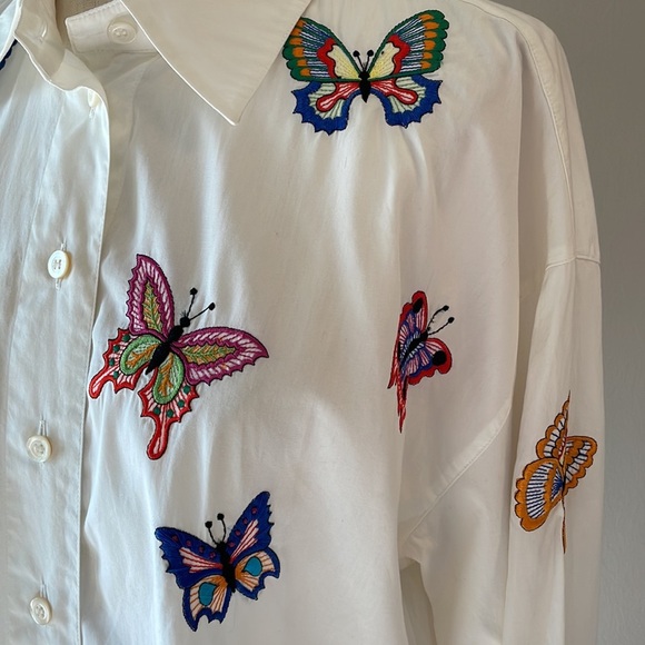 ESCADA by Margaretha Ley cotton white button up shirt embroidered butterflies M - Picture 7 of 16